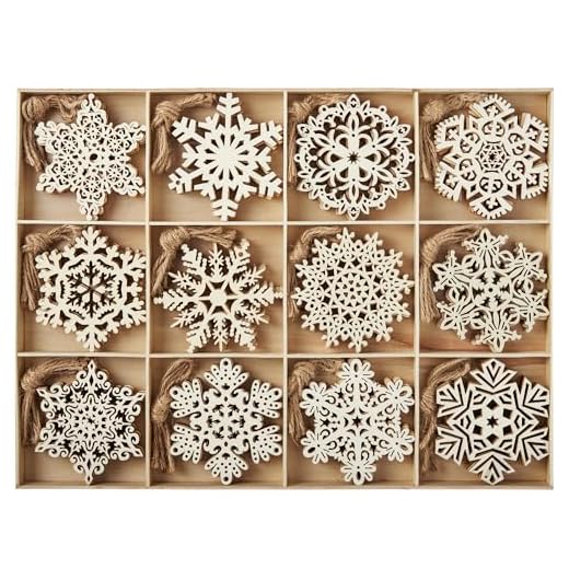 JOIEDOMI 36 Pcs Christmas Unfinished Wooden Ornaments Hanging Snowflakes Ornaments Blank Wood Slice for Indoor/Outdoor Xmas, Party Decoration, Tree Decor, Events