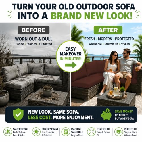 Image of 12 Pcs Outdoor Cushion Covers, Patio Sofa Cushion Covers Replacement