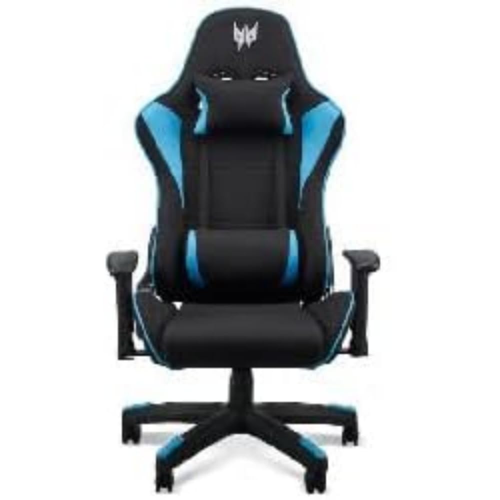 acer Predator Chair Rift lite, Sedia da Gaming, ufficio, Cuscino Lombare, Testa rimovibile, Braccioli Regolabili, Movimento Schienale max 150 gradi, Telaio in acciaio, Tessuto Traspirante, Nero e Blu