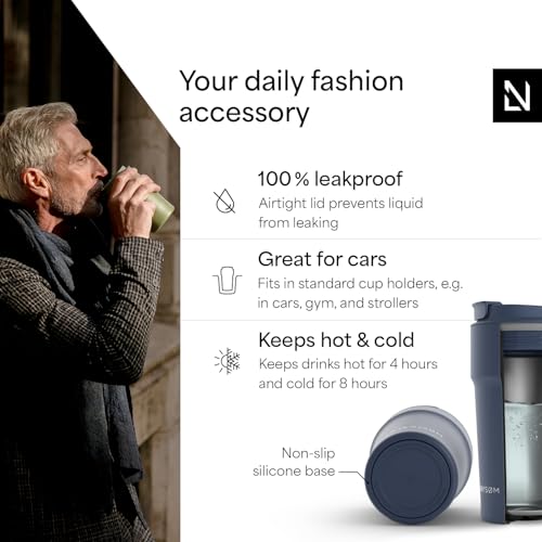 Image of LARS NYSOM Thermo Coffee Mug to go 17oz | Travel Mug 0.5 Liter with Insulation | Silicone grip base | Leak Proof Stainless Steel Tumbler for Coffee and Tea on the Go (Powder Midnight Blue, 17oz)