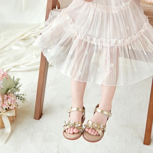 Image of Kolan Toddler Girl Sandals Open Toe Flat Princess Dress Shoes Little Kids