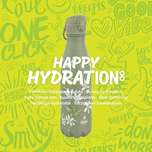 Ion8 Leak Proof Water Bottle, Vacuum Insulated Stainless Steel, 500ml (17oz), Lily Pad Floral