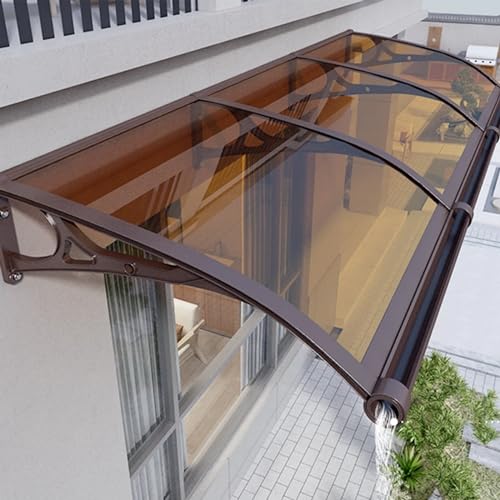 Marquesina para Puerta con cubierta de policarbonato marrón y canalón grande