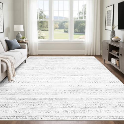 8x10 Washable Area Rugs for Living Room,Bedroom,Dining Room- Morocco Gray
