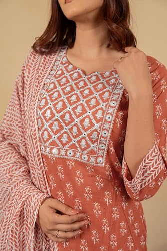 Image of MIRCHI FASHION Pure Cotton Women Straight Batik Print & Mirror Work Kurti Set with Dupatta and Pant