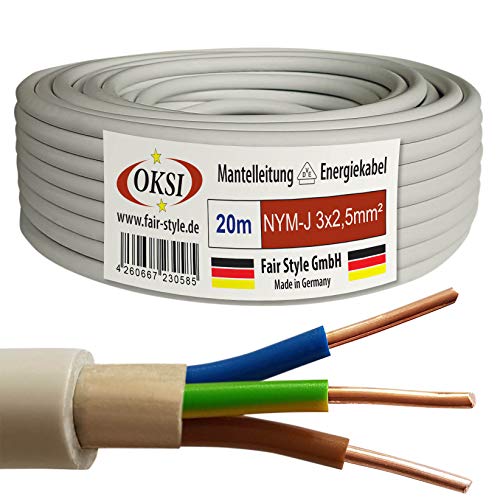 OKSI 20m NYM-J 3x2,5 mm² Mantelleitung Feuchtraumkabel Elektrokabel Kupfer Made in Germany