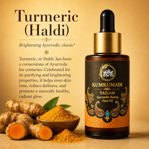 Image of The Indie Earth Kumkumadi Tailam 30 ml | An Ayurvedic Beauty Face Oil | Miraculous Beauty Night Serum for Brighter, Glowing & Younger Looking Skin with Turmeric, Saffron, Blue Lotus & Indian Lotus