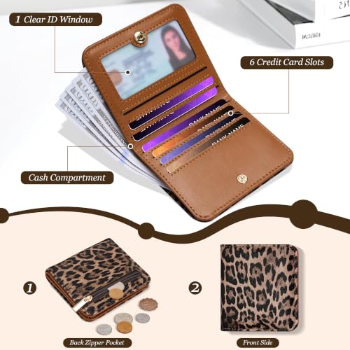 Image of Toughergun Leopard Print RFID Small Wallet Women, Slim Thin Vegan Leather Bifold Wallet with Zipper Coin Pocket & ID Window, Cute Mini Credit Card Holder Gift for Women ladies Teen Girls
