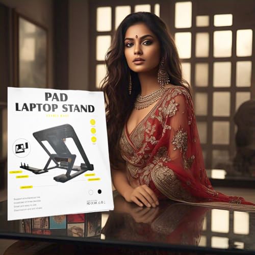 Image of Global Impex Adjustable Laptop Tabletop Stand Patented Riser Ventilated Portable Foldable Compatible with MacBook Notebook Tablet Tray Desk Table Book with Free Phone Stand (Black)