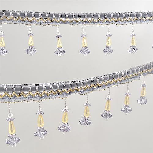 Kuasting 6.5 Yards Braid Hanging Ball Tassel Fringe Trim Bead Sewing Trim Fringe Acrylic DIY Craft Sewing Accessory for Home Curtain Decoration (Gray)