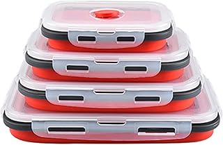 ZHIER 4 pcs Boîte à Lunch en Plein air Pliable Conteneur de Stockage d'aliments Camping Portable Micro-Ondes écologique Camping (Color : Red(4pcs))