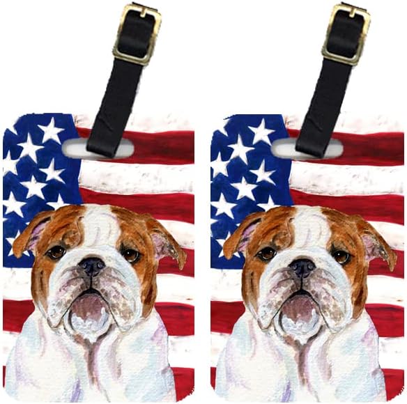 Caroline's Treasures SS4046BT - Par de banderas estadounidenses con etiquetas de equipaje Bulldog Inglés, grande, multicolor
