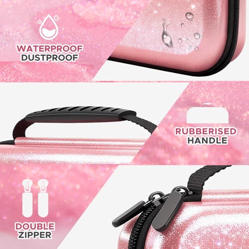 Image of homicozy Carrying Case for Nintendo Switch 2 (2025),Glitter Hard Shell Protective Travel Case with 10 Game Cartridges Storage & Accessories Holders,Portable Shockproof Pouch for Console,Pink
