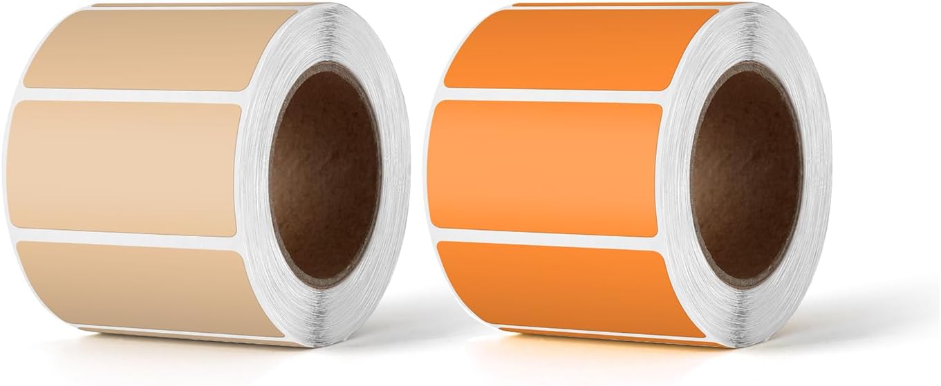 Round Thermal Labels Vinyl 1 × 2 Inch Orange & Khaki Bundled