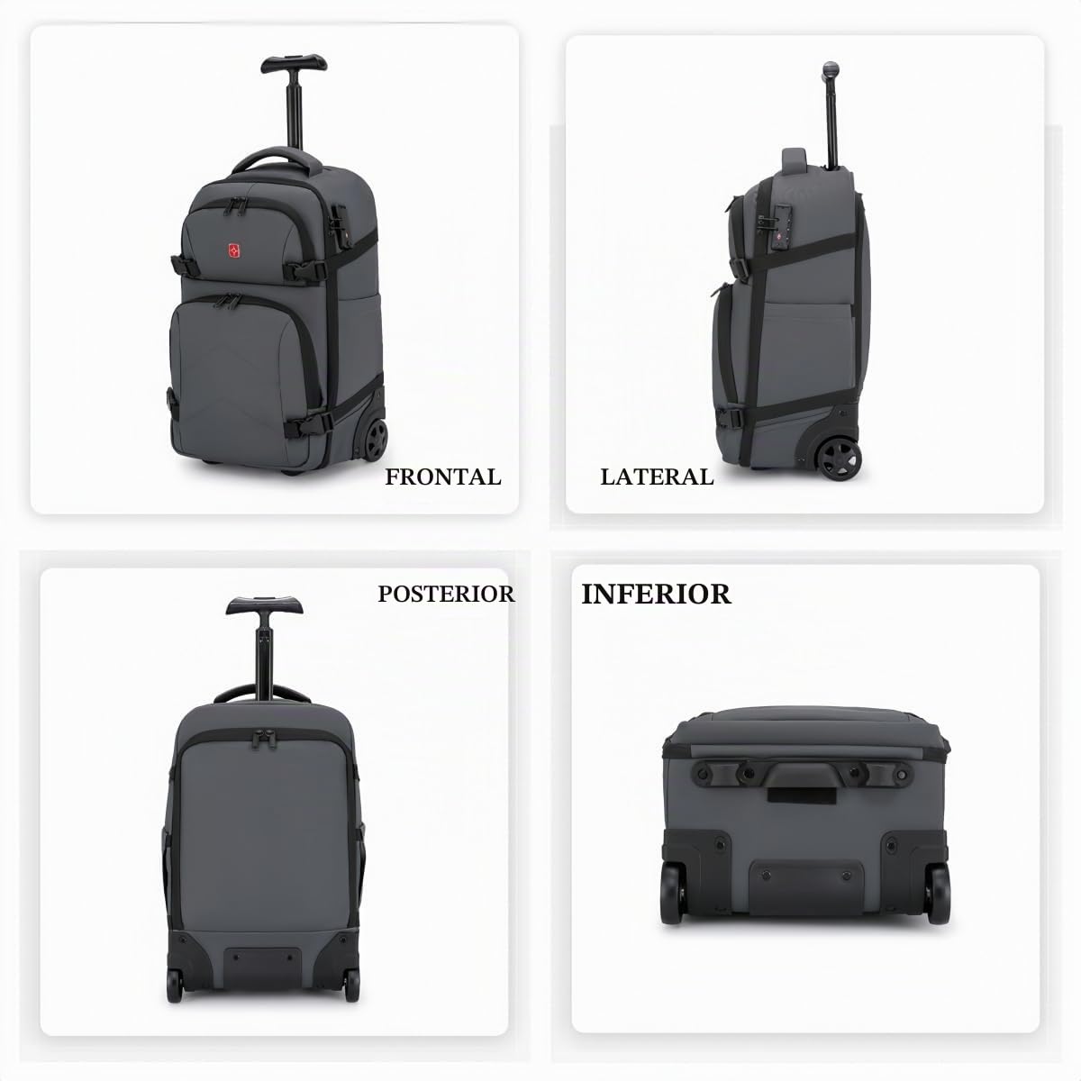 Mochila Portatil con Ruedas Hombre Mujer Mochila de Viaje con Ruedas Impermeable y Antirrobo, para Ordenador Portátil, Viaje, Trabajo, Escuela