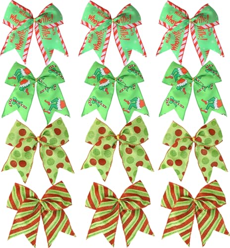12 PCS Red Green Christmas Wreaths Bows 6 Inch Large for Tree Gift Wrapping Garland Xmas Decoration Holiday Party Crafts Tree Ribbon Ornaments