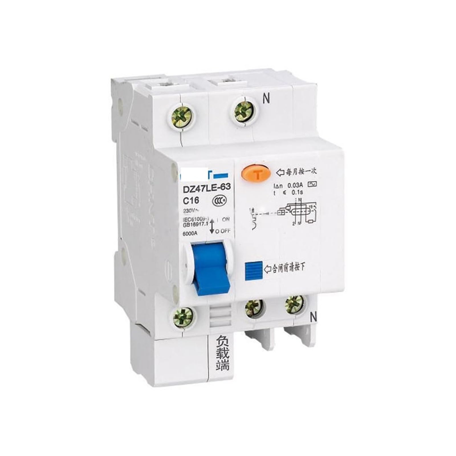 DZ47LE-63 1P+N disjoncteur à action de courant résiduel coupure rapide