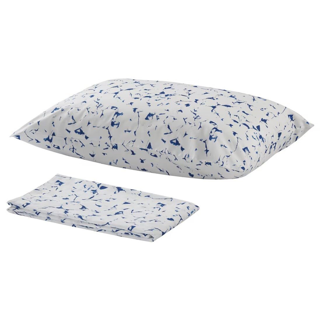 IKEA ÄNGLATÅRAR Cotton Flat Sheet and Pillowcase Set, White with Blue Pattern, 150x260 cm Sheet, 50x80 cm Pillowcase, 200 Thread Count-picture-18