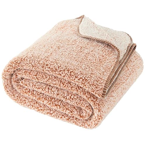 Lions Teddy Fleece Blanket - Super Soft Thick Warm Cozy Thermal Sherpa Throw Blanket for Sofa Couch Settee, Fluffy Microfiber Solid Blankets, Mocha, Single, 130x180cm