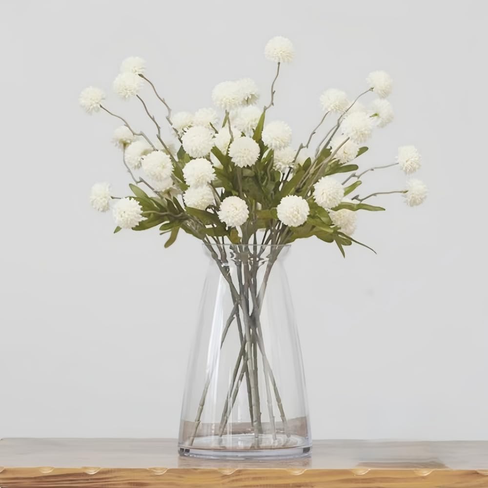 10PCS Artificial Chrysanthemum Ball Flowers Fake Mums with Long Stems Pom Pom Faux Mini Mum Flower Arrangements for Home Party Wedding Decoration (White) - Image 6