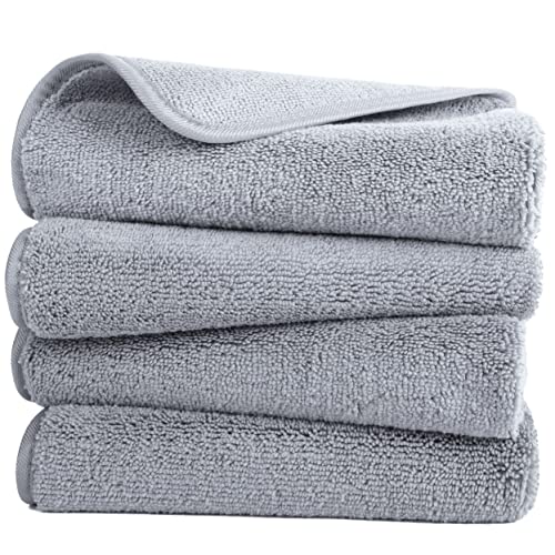 POLYTE Quick Dry Lint Free Microfibre Hand Towel, 40 x 76 cm, Set of 4 (Gray)