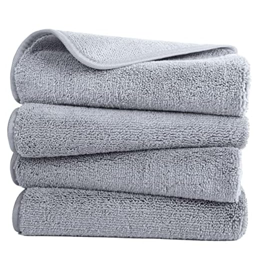 POLYTE Quick Dry Lint Free Microfiber Hand Towel, 16 x 30 in, Set of 4 (Gray)