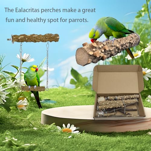 Image of Natural Wood Parrot Perch 8pcs Set Apple & Pepperwood Perches, Swings, Platforms, Chewing & Paw Grinding Stands for Small to Medium Birds, Cage Accessories(8 PCS Swing, Universal)