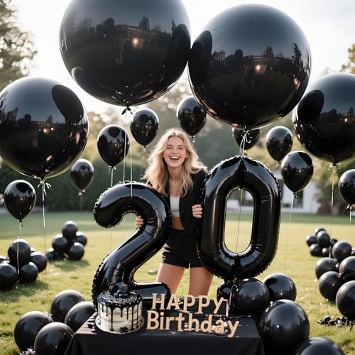 Image of Black Balloons 9pcs 36 Inch Extra Large Big Jumbo Giant Matte Black Latex Helium Balloons for Graduation Halloween New Year Anniversary Birthday Retirement Party Decorations