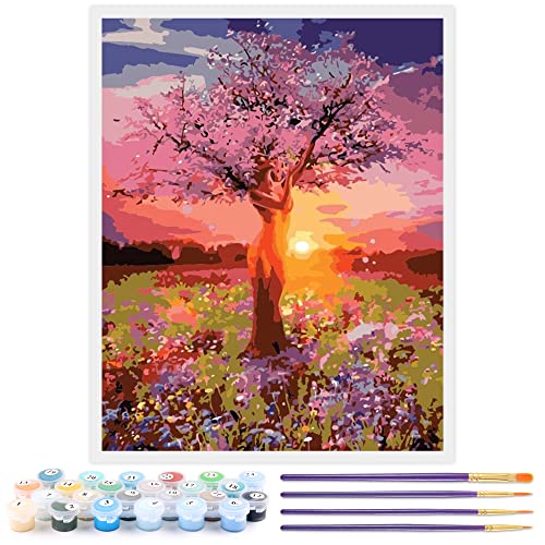 Toudorp Pintura al óleo de Bricolaje por números de Paisaje, Pintura al óleo de Lienzo, Pintura de árbol de Atardecer por números con Pinceles sin Marco, 16 x 20 Pulgadas Cover