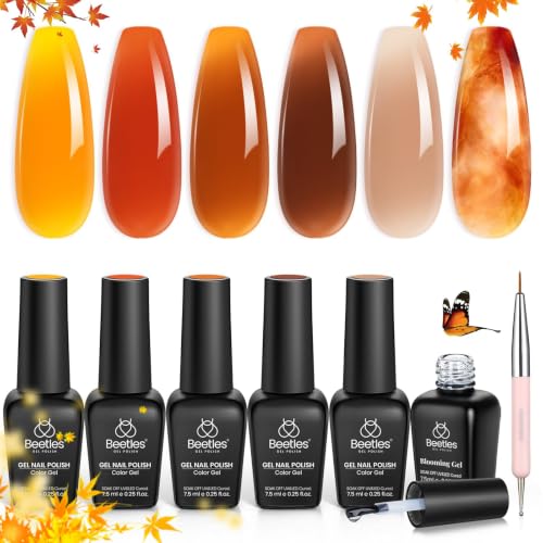 Beetles Fall Gel Polish Set – Amber Chic Jelly Gel Polish with Blooming Gel