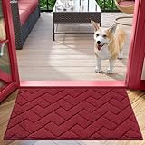 Biscpro Door Mats Indoor, Dirt Trapper Mat Absorbent Non-Slip Low Profile Doormat for Entrance, Inside, Kitchen, Front Door Mat Washable for Pets and Dogs— 50 x 80 cm, Red