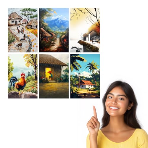 Image of SiddArtify Village Life Wall Art Prints Set - Landscape Poster Decor for Living Room Bedroom Office - 8x12 Sticker Pack of 6