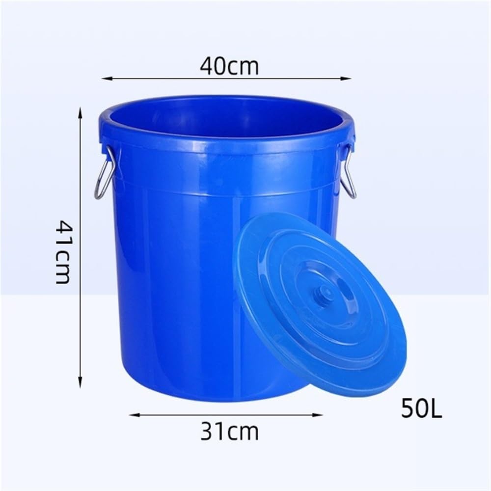Bote de basura comercial de gran capacidad con tapa, bote de basura engrosado for cocina doméstica, contenedor de residuos Industrial redondo(Blue,Large)