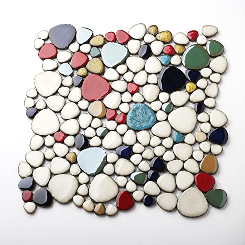 Parrotile Lovebird Random Sized Ceramic Colorful Pebbles Tile 12'' X 12'' Mosaic Wall Backsplash & Shower Floor Tile Pt85 (Box Of 5 Sheets) #TOP4