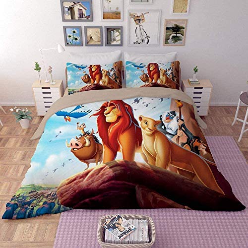 YANGMENGDAN® Ensemble Parure de Lit Taie d'oreiller Housse Couette Satin Lisse Elégant Eté Frais Maison Hôtel,(Housse Couette 260x240cm/2 x Taies Oreiller 65x65cm) Dessin animé Animal Lion Tigre Cover