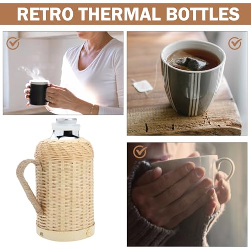 Hervidor térmico de bambú de 1.3l con interior de vidrio termo portátil retro 4