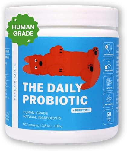 Probiótico diario de grado humano para perros, aprobado por veterinarios con 7 cepas clínicamente probadas + prebióticos, apoyo intestinal e