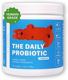Human Grade Daily Probiotic for Dogs – Vet Approved with 7 Clinically Proven Strains + Prebiotics, Gut & Immune Support with Pumpkin & Carrot – 60 Servings – 5 Billion CFU per Scoop