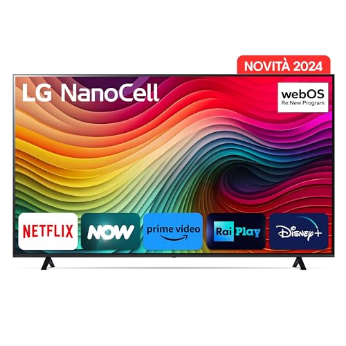 LG NanoCell 75'', Serie 81 2024, 75NANO81T6A, Smart TV 4K, Processore α5 Gen7, 20W, 3 HDMI, Filmmaker Mode, Game Optimizer, Alexa, Wi-Fi, webOS 24, Telecomando puntatore