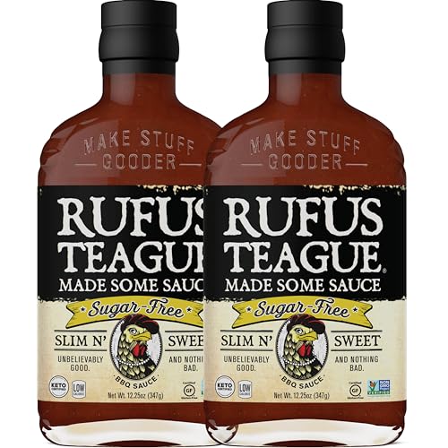 Rufus Teague Sugar-Free BBQ Sauce Slim N' Sweet, 2 Pack, Keto Sauce with Stevia, Natural Ingredients, Low Calorie, Award-Winning, Gluten-Free, Kosher, Non-GMO, 12.25 oz
