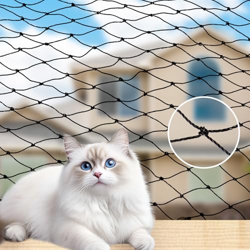 Klmnop Cat Netting Balcony, 10 x 13 ft Steel Reinforced Safety Screen for Pets Anti-Fall, Cat Mesh Fence for Balcony, Window, Stair(Black)