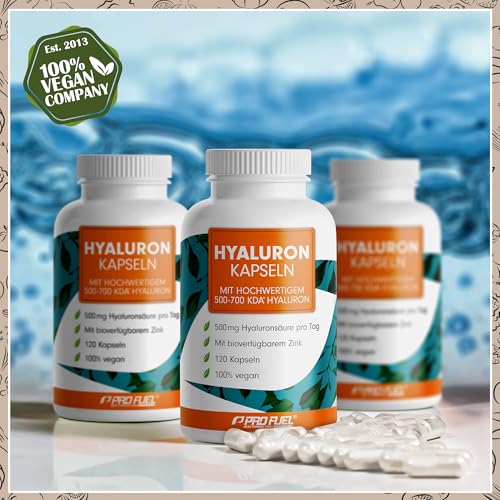 Hyaluron Kapseln 120x - optimal hochdosiert mit 500 mg Hyaluron pro Tag - hochwertige 500-700 kDa Hyaluronsäure + 2 mg bioverfügbares Zink - laborgeprüft mit Zertifikat - 100% vegan