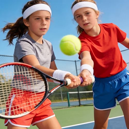 Image of Bememo 36 Pcs Neon Sweatbands Set for Kids 12 Headbands 24 Wristbands Bulk Sports Sweat Bands Athletic for Children Basketball Tennis Running Gym Student Gifts Glow Party