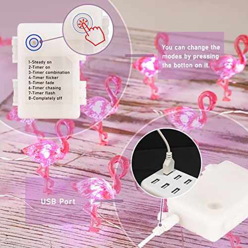 Flavcharm Pink Flamingo String Lights Battery Operated With Remote Fairy Lights 10Ft 30Leds Usb Plug In Summer Tropic Themed Flamingo Decor Lights For Home Party Gifts Decorations #TOP1
