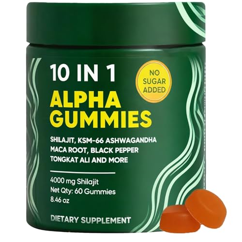 10 in 1 Alpha Gummies, 4000mg Himalayan Alpha Shilajit Gummies for Energy Boost & Immune Support, with Ashwagandha, Gokshura, Fulvic Acid and 85+Trace Minerals, No Added Sugar, Non-GMO, 60 Count (1)