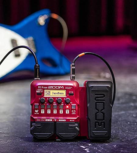 ZOOM B1X FOUR Kompaktes Bass-Multieffektgerät mit Expression-Pedal, Looper, Drum-Machine, 70 Effekten & Stimmgerät für Live & Recording, Bühne & Studio, rot