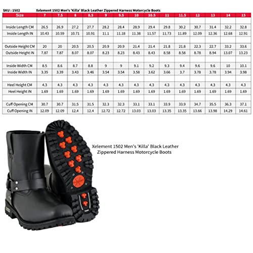 Xelement 1502 Men's 'Killa' Black Leather Zippered Harness Motorcycle Boots - 9.5 #TOP2
