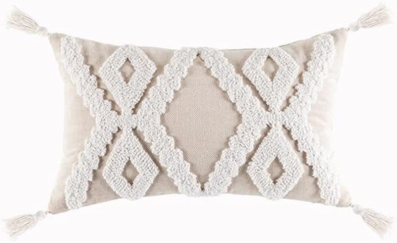 Judy Dre am Home Dec Tufted Throw Pillow Cover with Tassels,Mid Century Pillowcase,Geometric Cushion Cover for Couch Sofa Bed Living Room (Yellow, 18x18 Inch)
