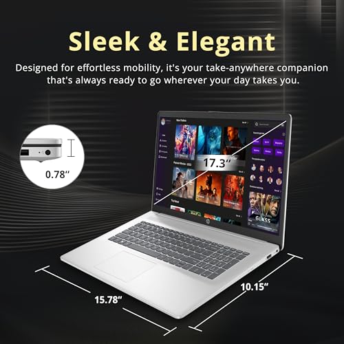 Image of HP 17.3 inch HD+ Touchscreen Laptop, AMD Ryzen 5 7430U, 8GB RAM, 672GB Storage (512GB SSD+160GB Docking Station Set), AMD Radeon Graphics, Numeric Keypad, Wi-Fi 6, HD Webcam, Windows 11 Home, Silver