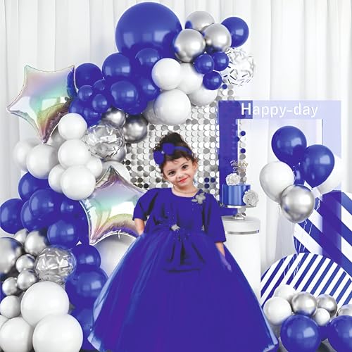 Image of Balloon Garland Kit, Royal Blue Silver White, 45 Pieces, Party Decoration Arch, Anniversary and Birthday